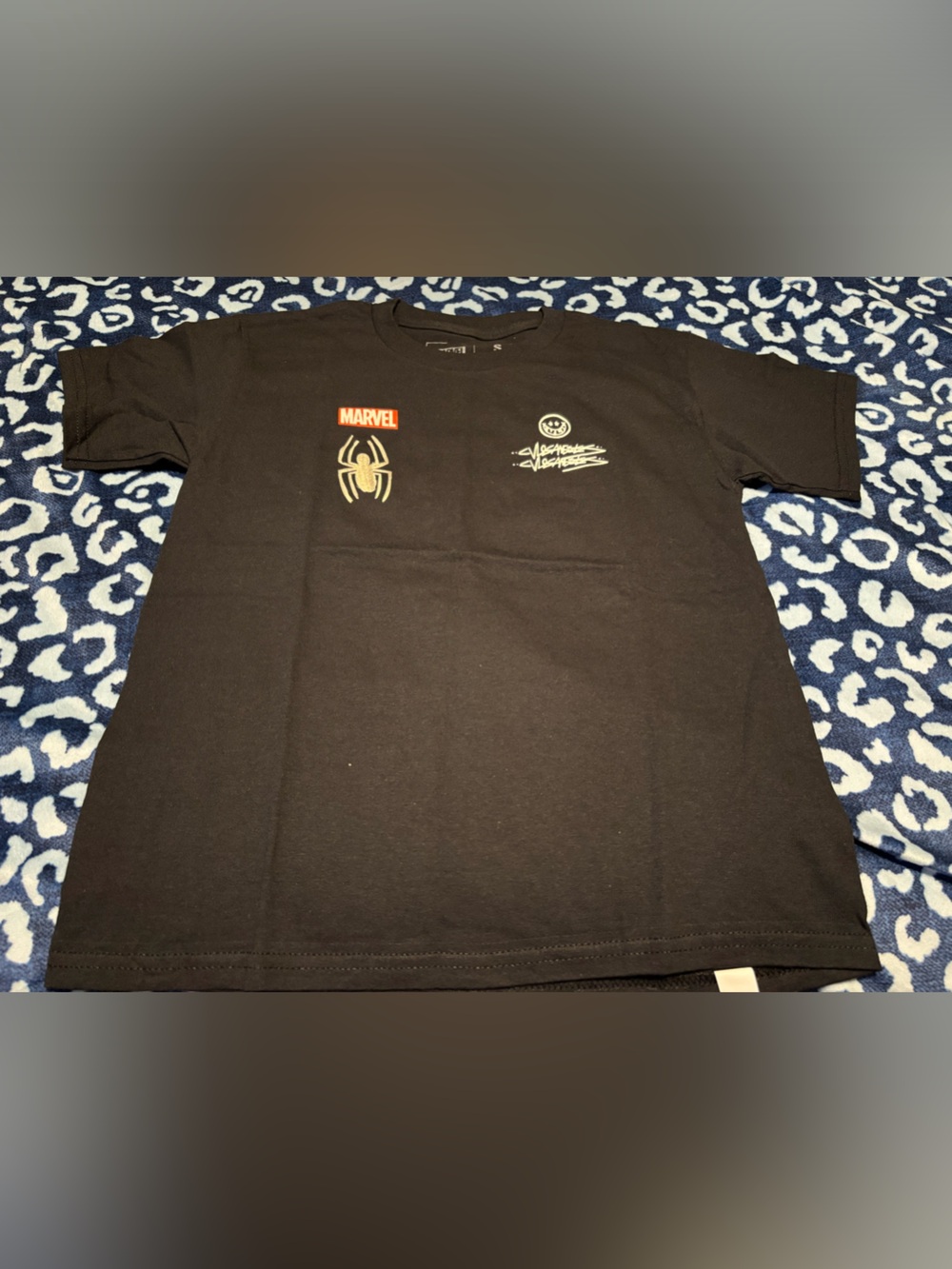 Marvel Black Tee with Gold Spider and Red Logo